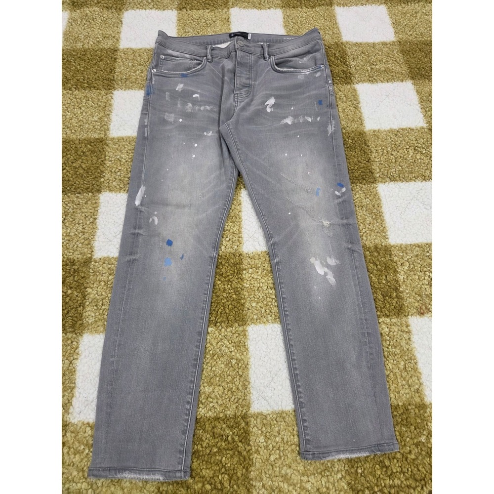 Purple Brand P001 Grey Paint Splatter Distressed Skinny Jeans Mens 34 GRDD222